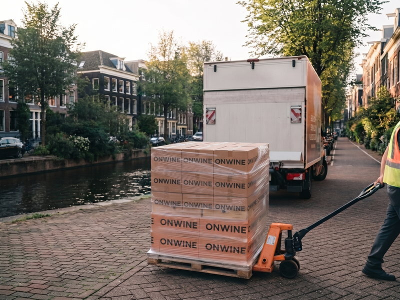 Pallet met wijn thuisbezorgd voor een wijnclub